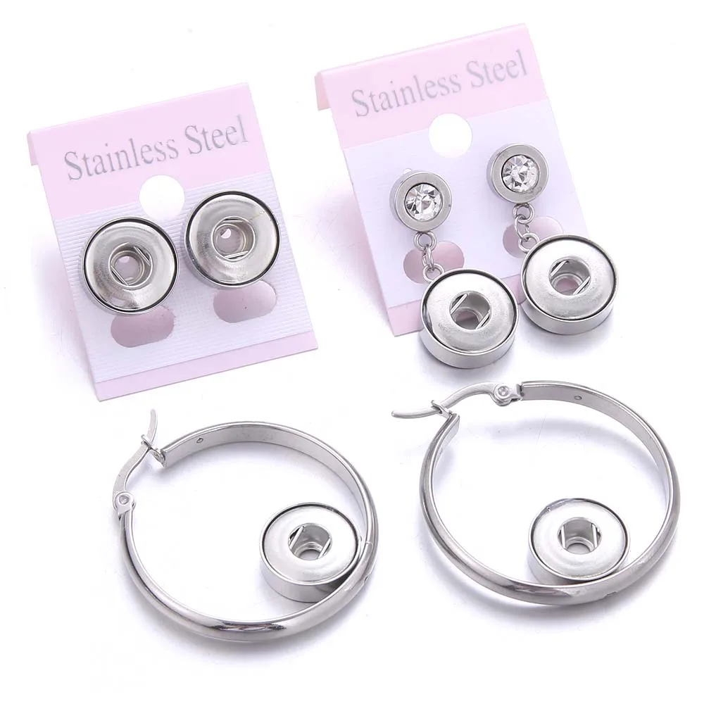 Snap Jewelry Earrings Stainless Steel 12mm Snap Button Earrings Hollow