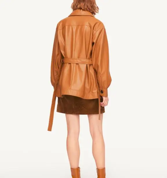 Новая женская кожаная куртка с отложным воротником пальто из искусственной кожи