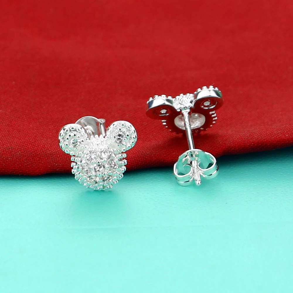 Cute Female 925 Silver Earrings Matte Mickey Design Earrings Solid Silver Stud Earrings Not Allergies Birthday Gifts For Girls