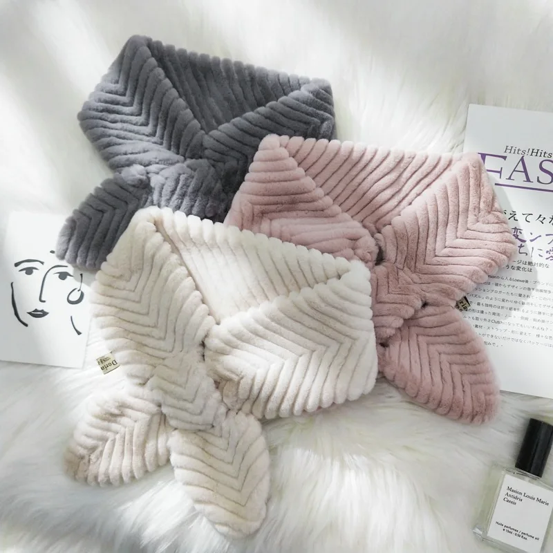 

2020 Autumn and Winter Fur Collar Scarf Winter Women Warm Scarf Neck Protection All-Match and Cute Imitation Rex Rabbit Plush