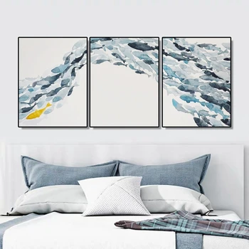 

Laeacco Canvas Painting Calligraphy Watercolor Fish Posters and Prints Artwork Wall Pictures for Living Room Home Decoration