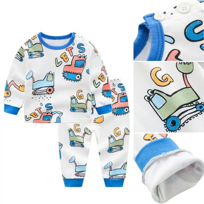 От 1 до 5 лет комплект из 2 предметов; хлопковые Пижамные комплекты для малышей; милая одежда для сна; домашняя одежда; одежда с длинными рукавами и героями мультфильмов