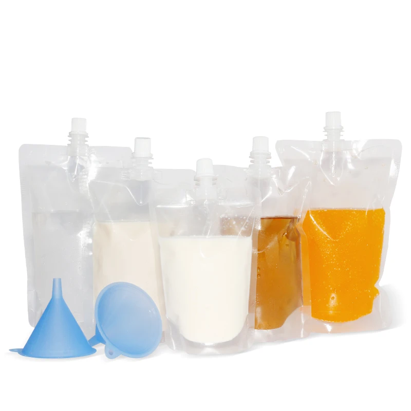 

100 Pack, Stand-up Plastic Drink Packaging Bag Spout Pouch for Beverage Liquid Juice Milk Coffee,