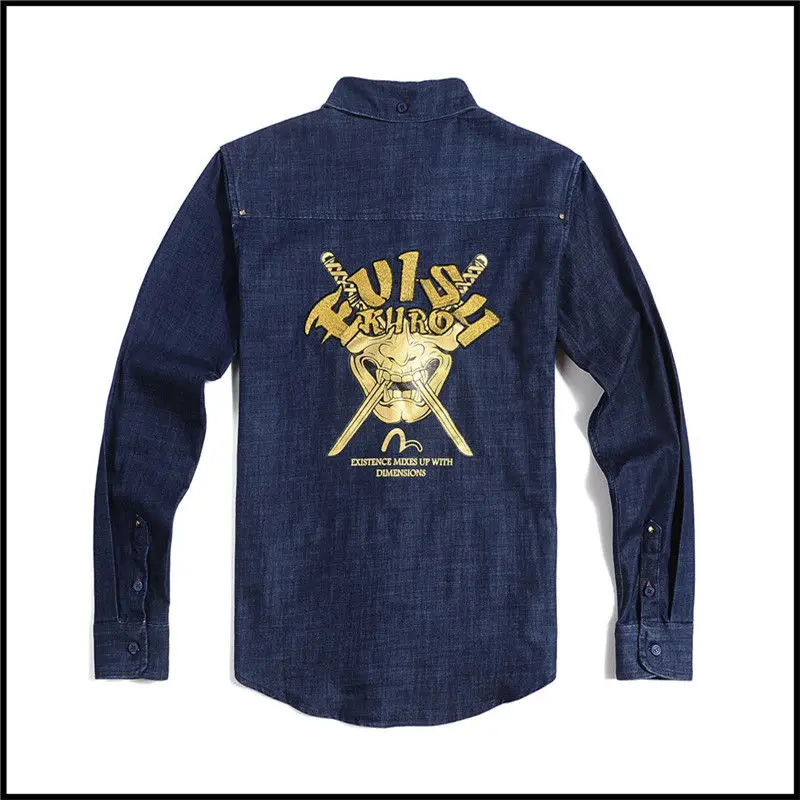 Tide бренд Evisu новая аутентичная Высококачественная хлопковая модная дышащая мужская рубашка пара ковбойская куртка с длинными рукавами рубашка