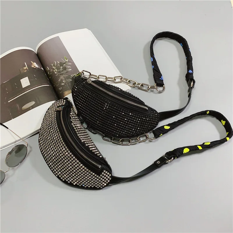 

Waist Pack Female Purse Genuine Leather Waist Bag Pouch Bags for Women Fashion Diamond Small Messenger Bag Net Red Chest Bag