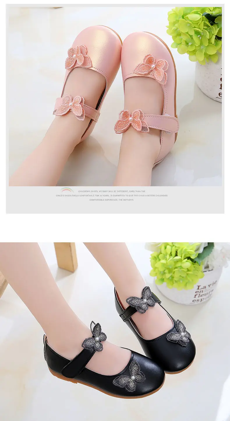 2-12Years Old Kids Leather Shoes Comfortable Beautiful Butterfly Girls Princess Shoes For Wedding Party Children Single Shoes girls leather shoes