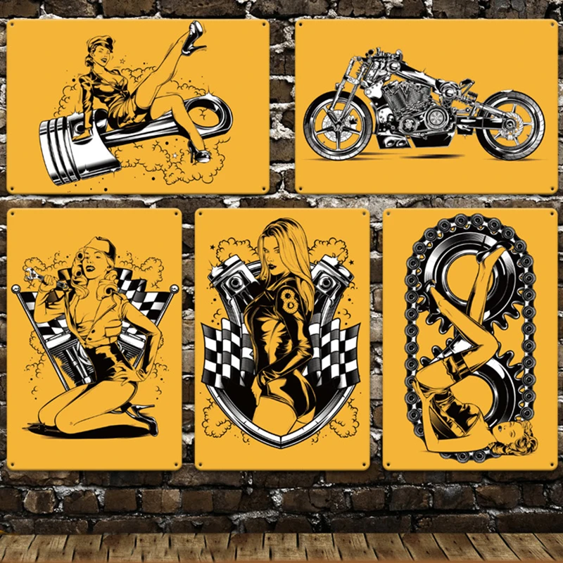 

Sexy Lady Motorcycle Style Signs Vintage Wall Plaque Decor Pub Cafe Garage Home Metal Tin Sign Art Cartoon Printing Plate Poster