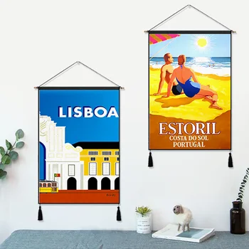 

Spain Lisbon Travel Vintage Hanging Cloth Cotton Line Painting Poster Home Decor Wall Hanging Tapestry Gift