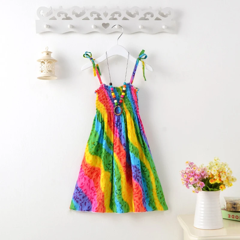 cutest baby dresses 2022 Summer Girls Floral Dress Sling Ruffles Bohemian Beach Princess Dresses for Girl Clothing 2 6 8 12 Years With Necklace Gift boutique baby dresses