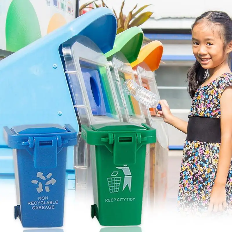 

4pcs/pack Creative Kids Toys Mini Curbside Vehicle Bin Trash Can Improving Practical Ability Environmental Garbage Trucks