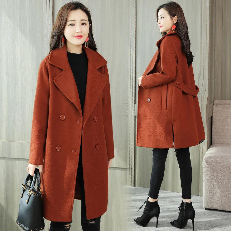

2018 Winter New Style Korean-style Woolen Mid-length Loose-Fit Slimming Coat Women's Fashion