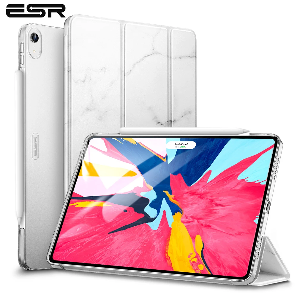 Tanie ESR etui do ipada Pro 11 2018 lekki Smart Trifold etui PU skóra twarda tylna pokrywa etui we wzór marmuru do Apple iPad Pro 11 2018