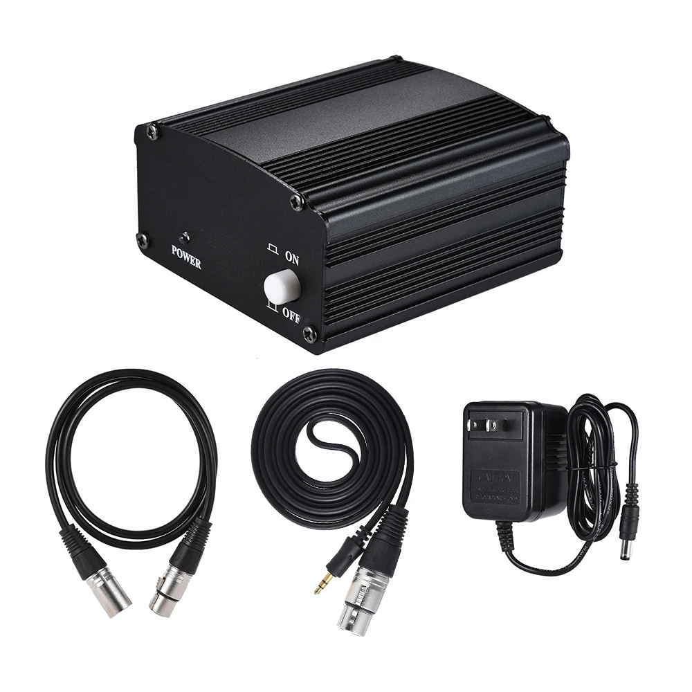 

1-Channel 48V Phantom Power Supply with Adapter & 3.5mm Male to XLR Female & XLR Male to XLR Female Audio Cable