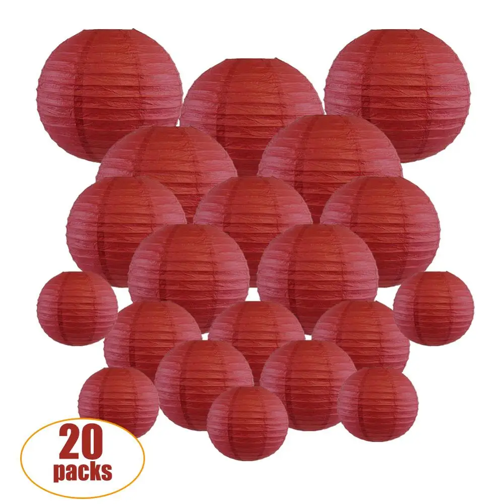

20 Pcs/set Dark Red Chinese Paper Lantern Ball 6" 8" 10" 12" Wine lampion lampionnen Wedding Party Home Outdoor Hanging Decor