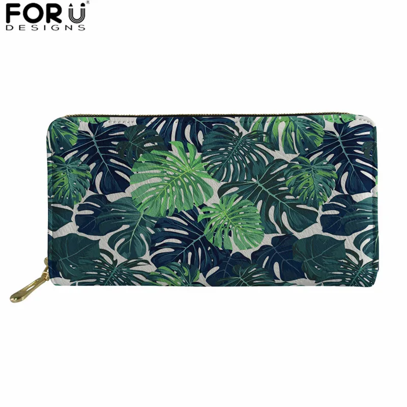 FORUDESIGNS/Для женщин длинный кожаный кошелек Hawaii тропический цветок пальмовых листьев держатель для карт женский кошелек бумажник с застёжкой-молнией
