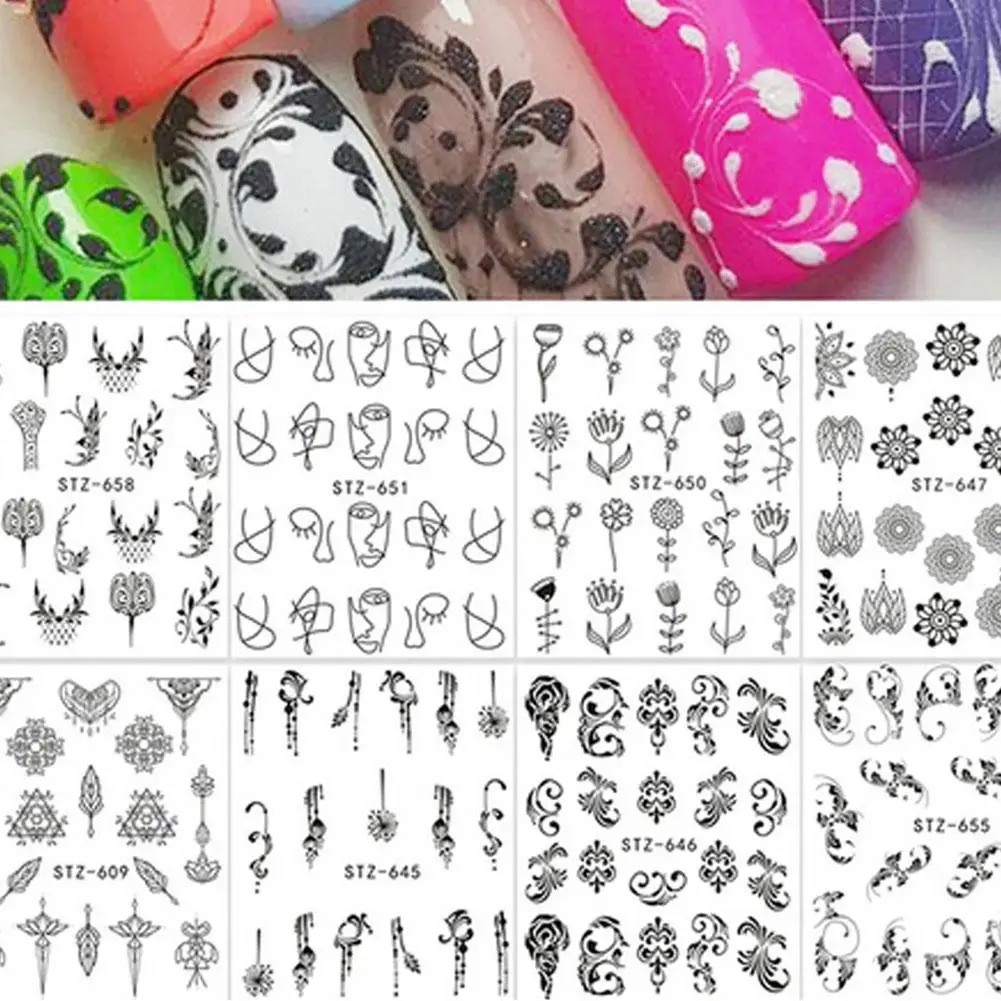 Floral Feather Simple Drawing Women Nail Sticker Decal Beauty DIY Manicure Tool & Health | Красота и здоровье