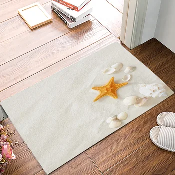 

Seashell Conch Starfish Beach Sand Summer Shore Yellow Summer Sea Warm And Shining Nature DoorMat Outdoor Indoor Bathroom Rug