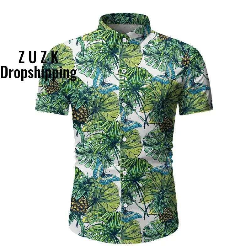 

Summer Pure Mens Hawaiian Dress Shirt Loose Printed Short Sleeve Big Us Size Hawaii Flower Men Beach Floral Shirts men's clothi