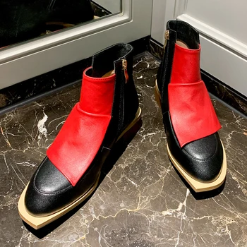 

2020 Autumn Fashion Women Ankle Boots Microfiber Leather Winter Short Red Color Square Toe Low Heels Female Ankle Boots Size 43