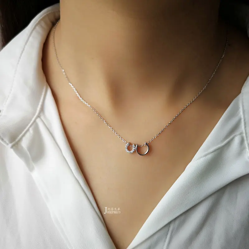 

Fine Silver S925 Silver Korean-style Micro Pave Lettered Size U Necklace Fashion Versitile Jewelry