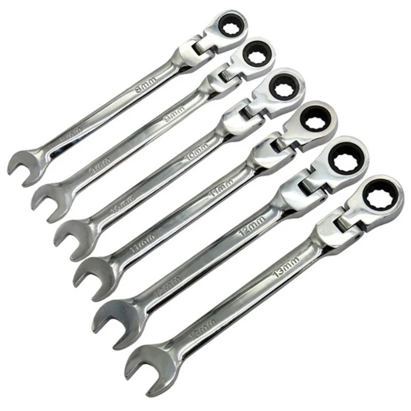 

EASY-Wrench Set Hand Tool Set Spanner Set 6Pcs Fixed Head Or Movable Head Ratchet Wrench 8-13Mm Abrasion Performance