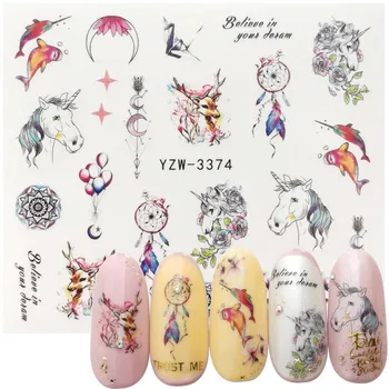 

2020 New Designs Colorful Nail Water Decals Slider Dream Catcher Feather Balloon Unicorn Nail Wraps Watermark Tattoo Decor