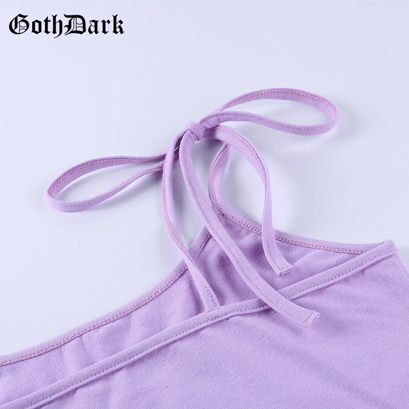 Goth Dark Sexy Y2k Bandage Summer Women Crop Top 2020 E-Girl Cute Purple Bodycon Sleeveless Strap Tops For Femme Cartoon Print
