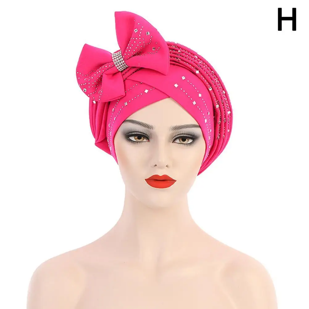 african outfits New Fashion African Headtie Diamond Wedding Party Auto Yellow Bow Tie Headscarf Instand Muslim Hijab Turban Caps Ready To Wear african fashion style