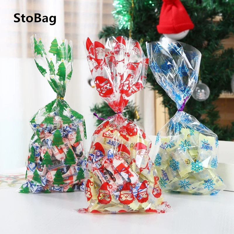 

StoBag 50 шт. Новогодняя упаковка для рождественских конфет, сумки для мероприятий и вечерние подарки ручной работы, открытые сумки с золотыми п...