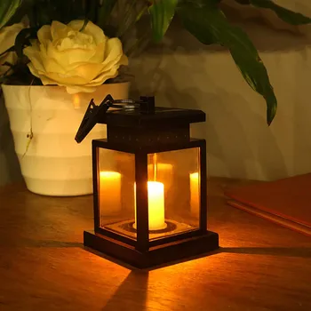 

1.2V Garden Solar Powered LED Candle Table Lantern Hanging Light Outdoor Coach Lamp IP65 Waterproof Black Garden Lamp Light