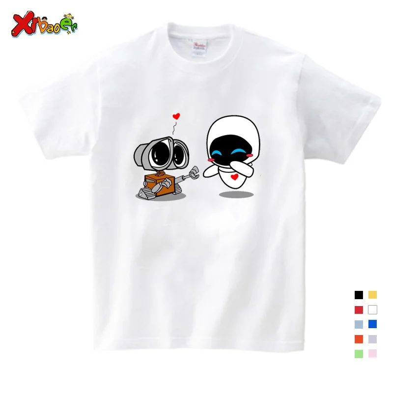 Wall-E Eve Robot Couple Cartoon Funny T Shirt Homme Jollypeach New Breathable Tshirt Kids Short Sleeve Children T-shirt 3T 5T 9T