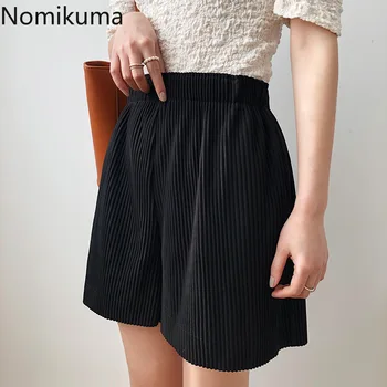 

Nomikuma 2020 Summer Korean Pleated Women Shorts Stretch High Waist Shorts Fashion Solid Wide Leg Bottoms Short Feminimo 6A223