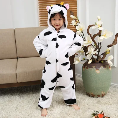 Toddler Boy Clothes Dinosaur Pajamas Set Animal Cartoon Kids Clothes Winter Flannel stitch Pajama Baby Sleepwear For Boys Pajama - Цвет: Cow