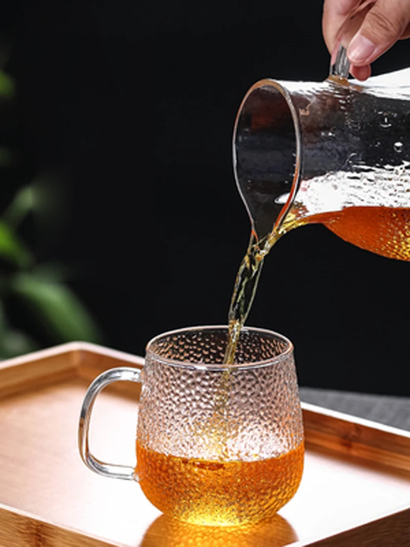 Heat Resistant Hammer Pattern Glass Tea Cup with Handle, Creative Healthy Beverage Glasses, Transparent Drink