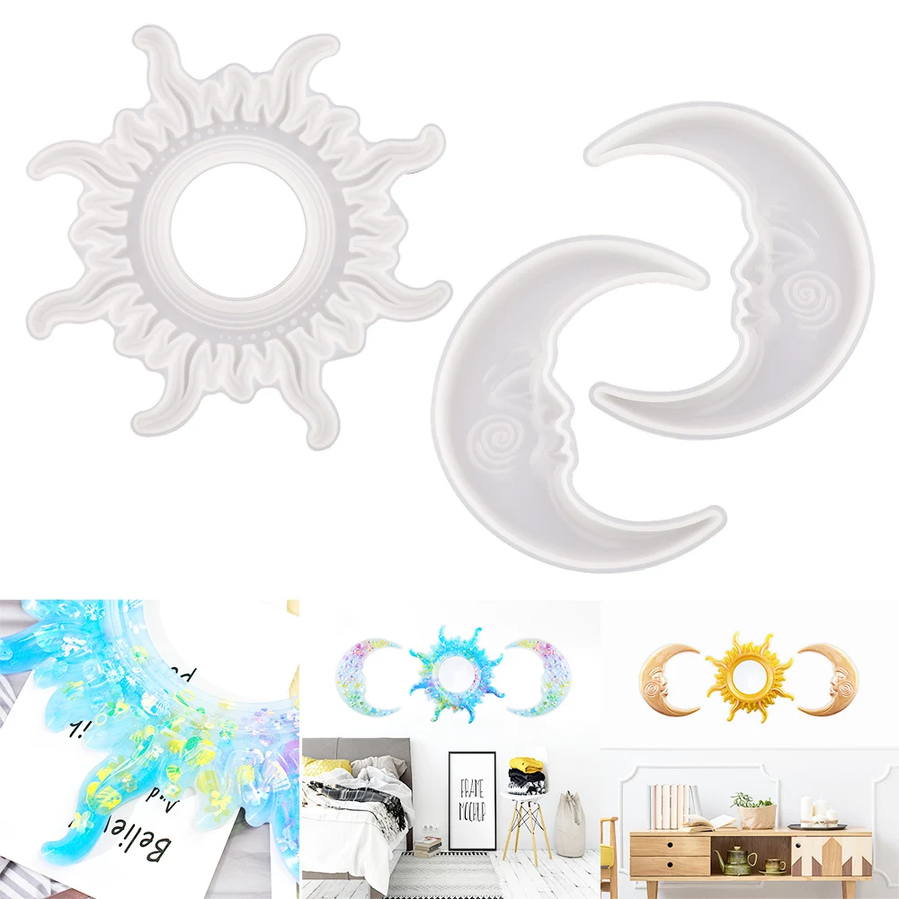 Sun Moon Mirror Molde Resina Epoxy Hanging Ornaments Moule Silicone Resine Classical Wall Decoration Jewelry Mold For DIY Craft high quality diamond scrapbooking moule silicone resine diy decorative craft resin jewelry making epoxy resin transparent