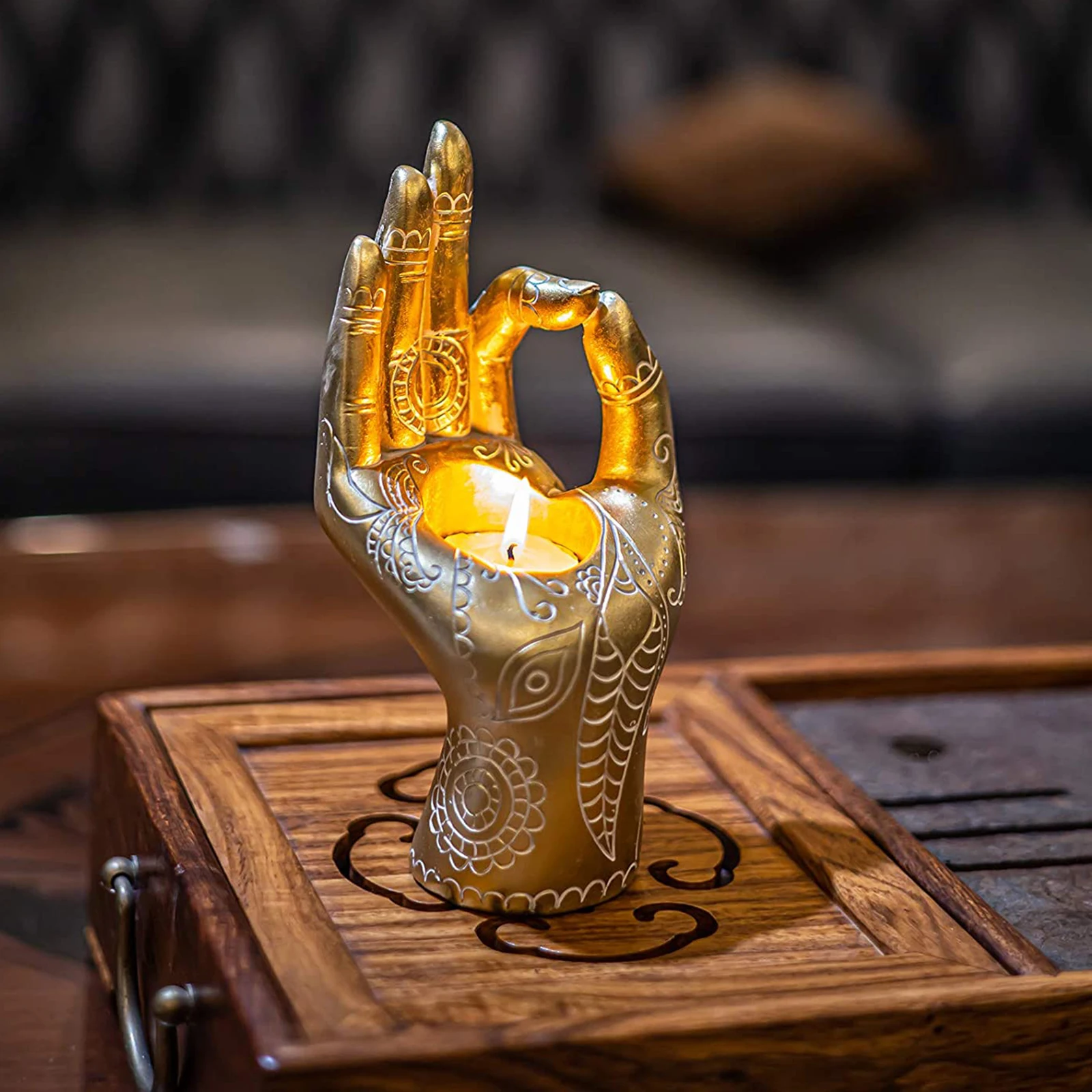 Buddha Candle Holder Mudra Hand Tabletop Tealight Holder Collectible Figurines Meditation Craft Candlestick Home Decor Candle holders