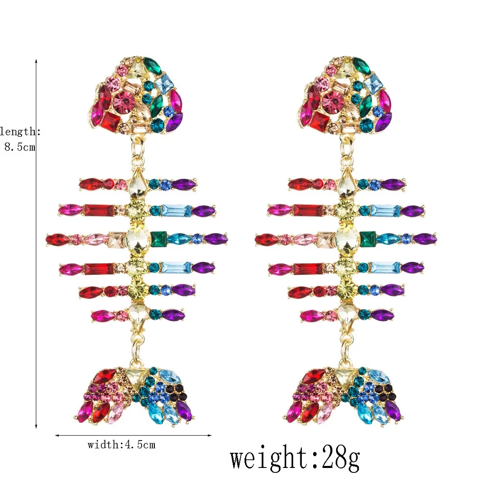 Новые разноцветные хрустальные стразы Подвески в виде рыбьей кости Висячие серьги для женщин модные ювелирные изделия в богемном стиле массивные серьги