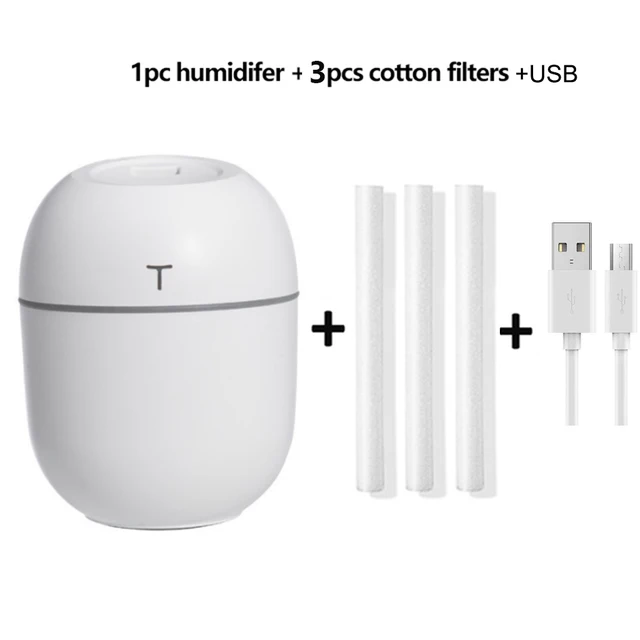 200ML Mini Ultrasonic Air Humidifier Romantic Light USB Essential Oil Diffuser Car Purifier Aroma Anion Mist Maker With LED Lamp White