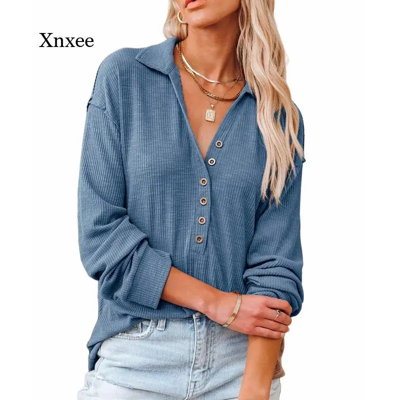 

Long Sleeve Shirts Women's Fashion Loose Single-Breasted Shirts Summer Blous Casual Solid Fashion Turn-Down Collar Slim Top