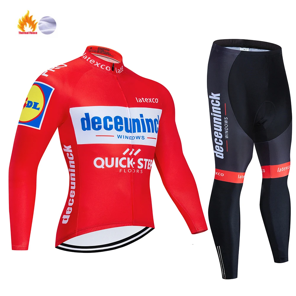 Cycling suit Зима QUICKSTEP Велоспорт Джерси Черный 19D pad велосипед брюки набор MTB Ropa Ciclismo термо флис Би Велоспорт Майо брюки - Цвет: Cycling suit