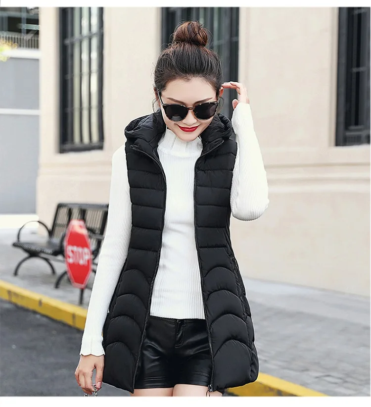 Black YAGENZ Women Sleeveless Jacket Winter Vest Women Down Cotton Thick Warm Vest Windproof Plus size Warm Hooded Vest Waistcoat 515 - Цвет: Black