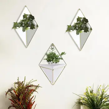 

2PCS Nordic Style White Ceramic Geometric Flower Pot Hanging Wall Hanging Potted Plant Living Room Bedroom Wall Decoration
