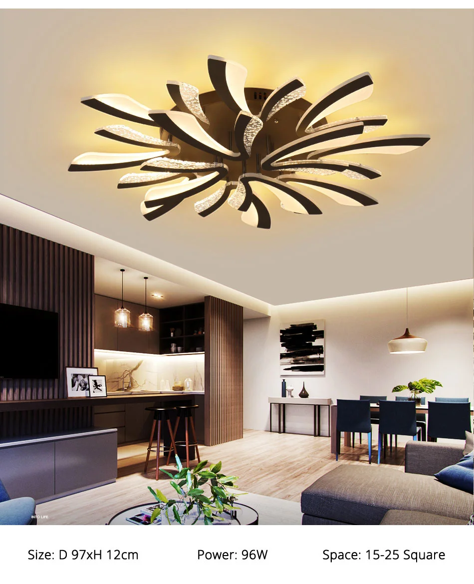 Modern LED ceiling chandelier lights for living room bedroom Dining Study Room White Black Body AC90-260V Chandeliers Fixtures large chandeliers