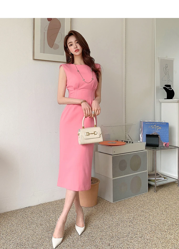 Summer Office Lady Casual Wear Dress Women Solid Formal Slim Dress Female Bodycon Slevessless Vestdios