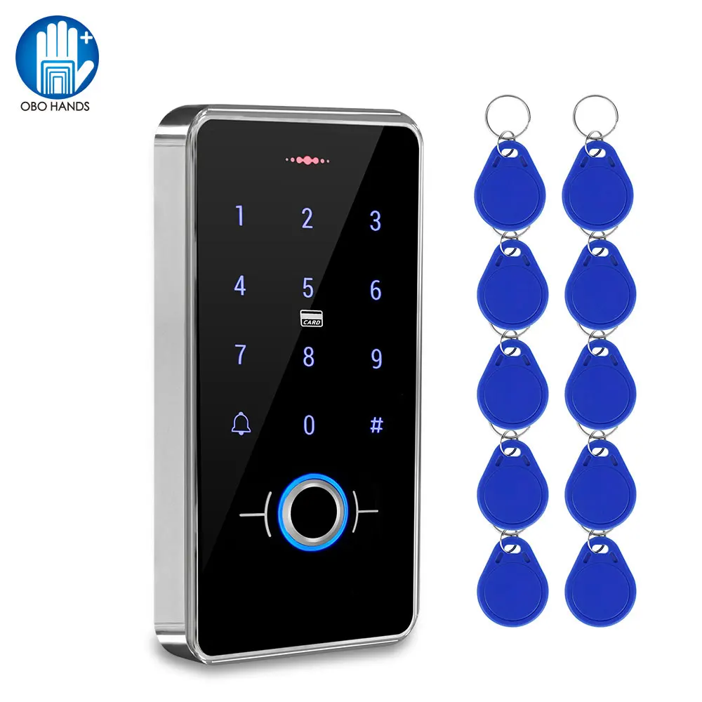 RFID Fingerprint Access Controller Waterproof Touch Keypad Reader DC12V Door Opener Backlight Outdoor with 13.56MHz Keychains