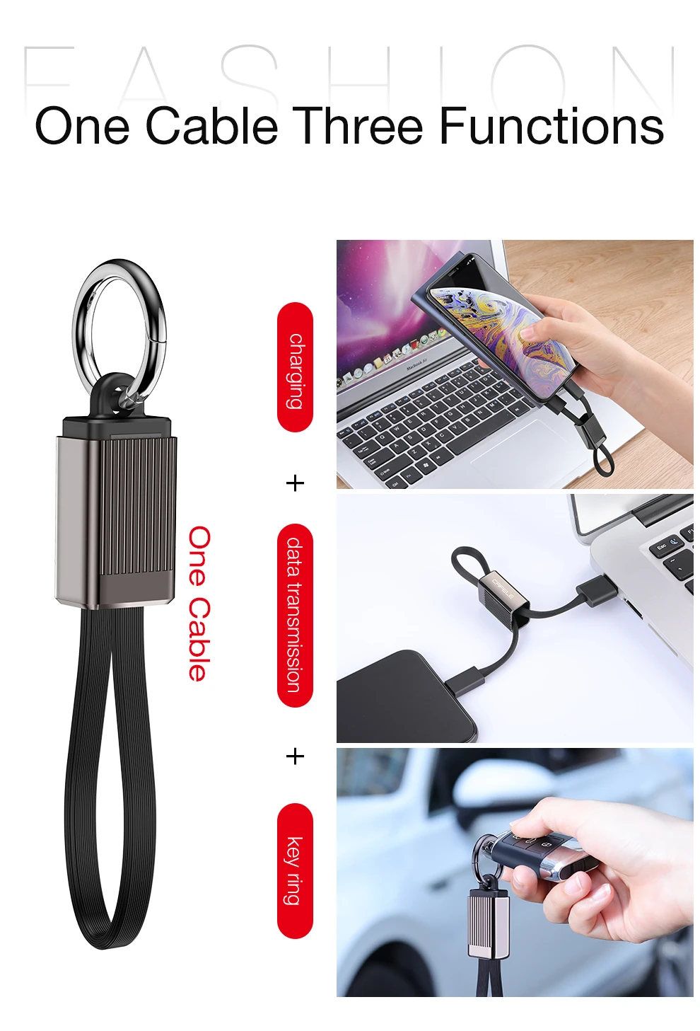 2 в 1 брелок USB кабель для iPhone XS 8 7 6 Мини USB кабель для iPhone 6 7 8 XS Max алюминиевый сплав брелок зарядный кабель