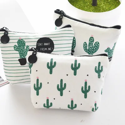 

New Style Canvas Triangular Cactus Purse Hipster Canvas Change Pocket Key