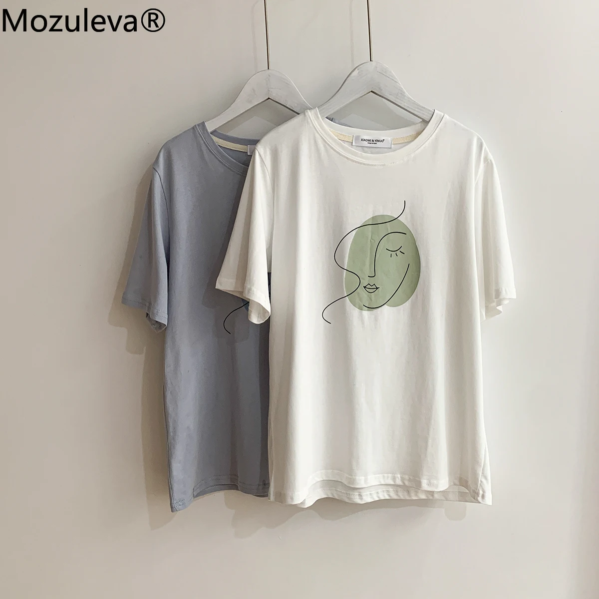 Mozuleva Summer T-shirt 2021 O-neck Abstract Art Printing Tops Short Sleeve Loose Cotton T-shirt Women Chic Girls Harajuku Tees