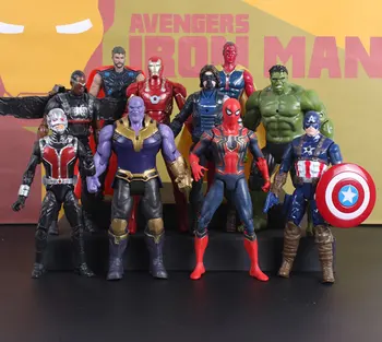 

[Funny] 10pcs/lot The avengers super hero Iron man Thanos Hulk Spiderman Captain America PVC figure led light model kids gift