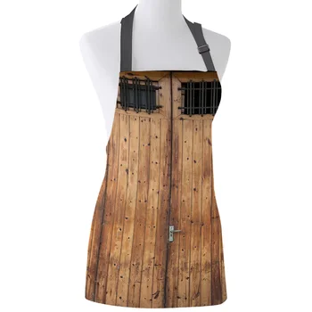 

Vintage Farm Wood Door Rustic Print Apron Print Unisex Kitchen Bib with Adjustable Neck for Cooking Gardening